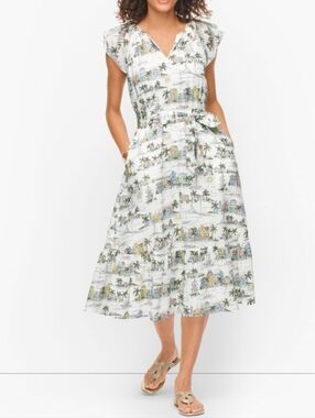 TALBOTS Women's White Coastal Print Midi Dress